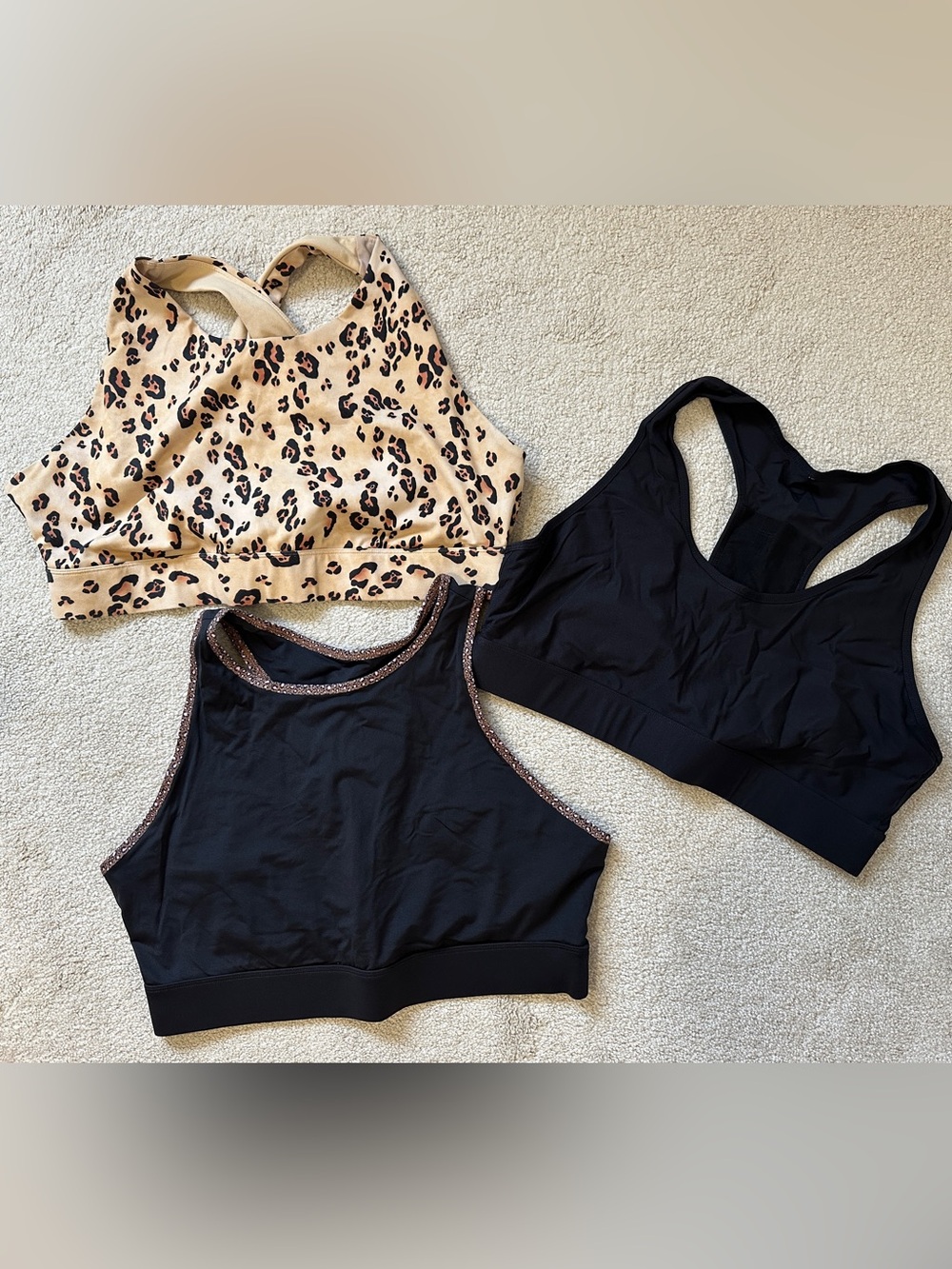 Leopard and Black High-Neck Sports Bra Set - Women